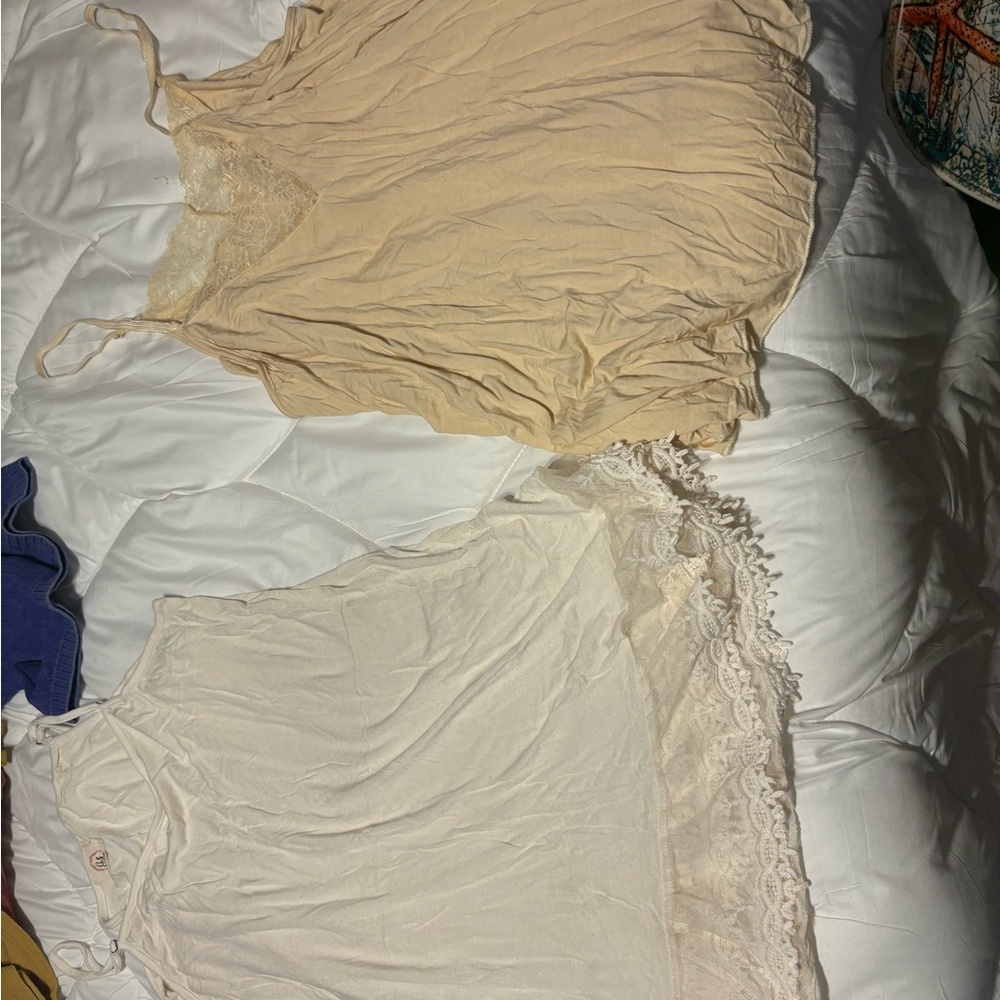 POL Cream and Tan Lace Trim Chemises